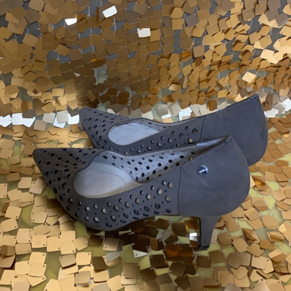 Gorgeous Olive Green perforated leather heels